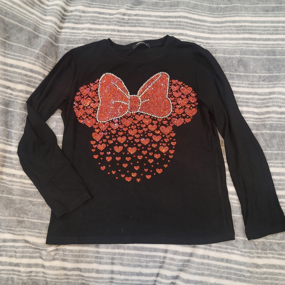 Womens Stretchy Black Shirt with Red Bow Design